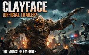 Video thumbnail for the Clayface trailer, showing the giant DC Comics mud monster roaring with glowing yellow eyes.