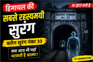 AI-generated thumbnail of Barog Tunnel No. 33 in Solan, Himachal Pradesh, featuring the historic railway tunnel inspired by local mystery and folklore.