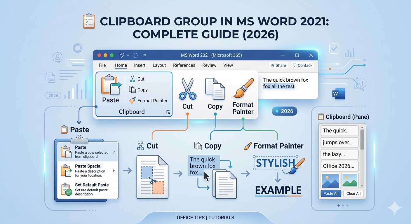MS Word 2021 Clipboard Group Copy Cut Paste Format Painter Guide