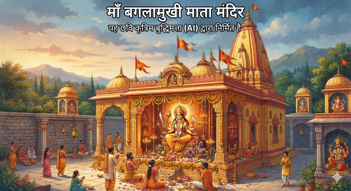 AI Mode conversation: BAGLAMUKHI MATA TEMPLE AI IMAGE BNAOO OR USEKE UPR LIKHA HO KI AI DWARA BNI HAIBAGLAMUKHI MATA TEMPLE AI IMAGE BNAOO OR USEKE UPR LIKHA HO KI AI DWARA BNI HAIHere’s your generated image.अगर आप इस तस्वीर में कोई बदलाव करना चाहते हैं, तो मुझे बता सकते हैं:क्या आपको मंदिर का रंग या डिज़ाइन बदलना है?क्या आप लिखे हुए टेक्स्ट (Text) का फॉन्ट या भाषा बदलना चाहते हैं?क्या आप पृष्ठभूमि (Background) में भक्त या पूजा की सामग्री जोड़ना चाहते हैं?आप जैसा चाहें, मुझे बताएं और मैं इसे आपकी पसंद के अनुसार अपडेट कर दूँगा!Images generated by AI may be inaccurate, misleading, or offensive. Learn more1 siteजय मां बगलामुखी *मां बगलामुखी जयंती की हार्दिक शुभकामनाएं* मां ...23 Apr 2026 — ॐ ह्लीं बगलामुखी दैव्ये नमःमाता बगलामुखी को समर्पित यह अत्यंत शक्तिशाली और प्रभावशाली मंत्र है। मां पीतांबरा की कृपा से शत्रुओं का...0:30Instagram·Roshan PrinceAlt TextAn artistic, wide-angle illustration of the traditional North Indian style Baglamukhi Mata Temple during a golden sunset. At the center of the temple courtyard, the golden deity of Goddess Baglamukhi sits on a decorated throne, holding weapons in her multiple hands. Devotees in traditional saffron and colored attire are seated or standing in prayer around the central shrine. The temple structure features intricate carvings, multiple golden domes, and floating saffron flags. In the sky above the temple, Hindi text reads "माँ बगलामुखी माता मंदिर" followed by a smaller subtitle "यह छवि कृत्रिम बुद्धिमत्ता (AI) द्वारा निर्मित है".
