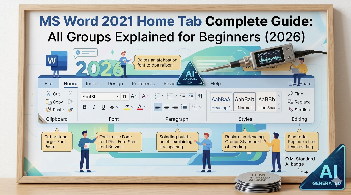 MS Word 2021 Home Tab Complete Guide showing Clipboard Font Paragraph Styles and Editing Groups