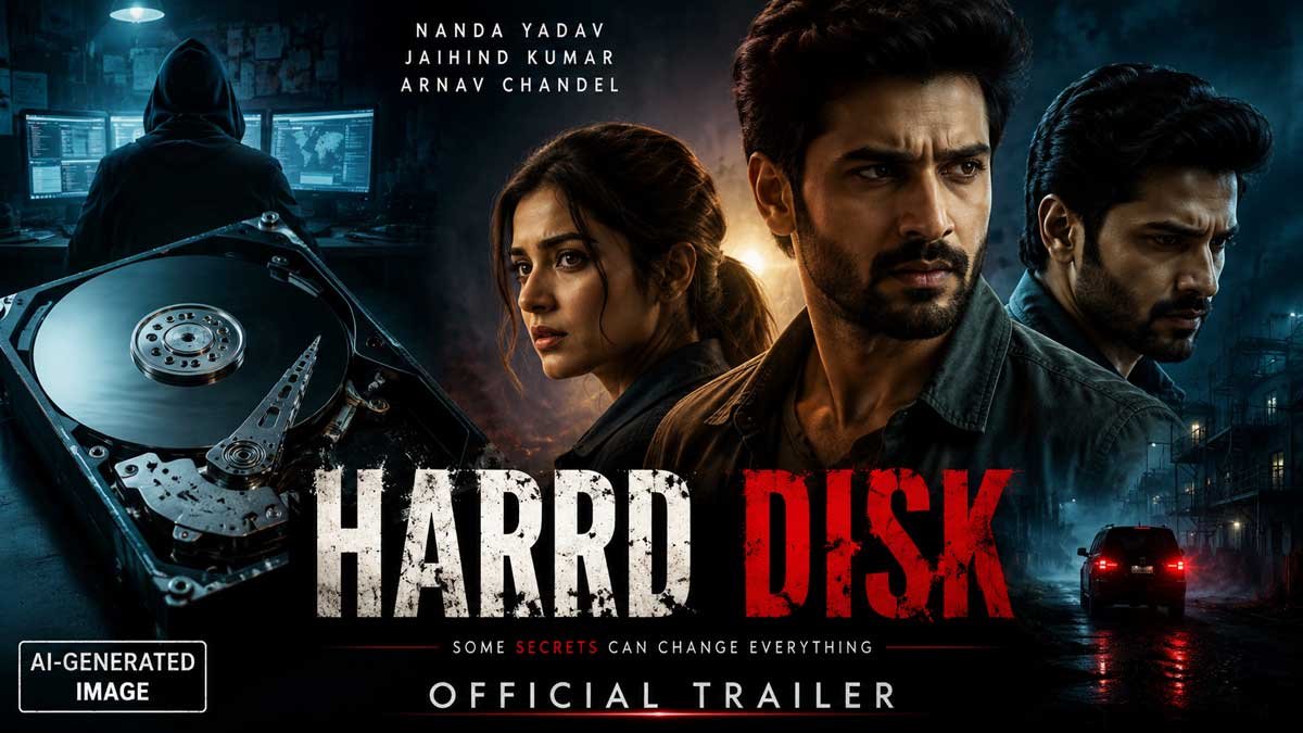 AI-generated cinematic featured image for Harrd Disk Official Trailer featuring a hard drive and mystery thriller theme