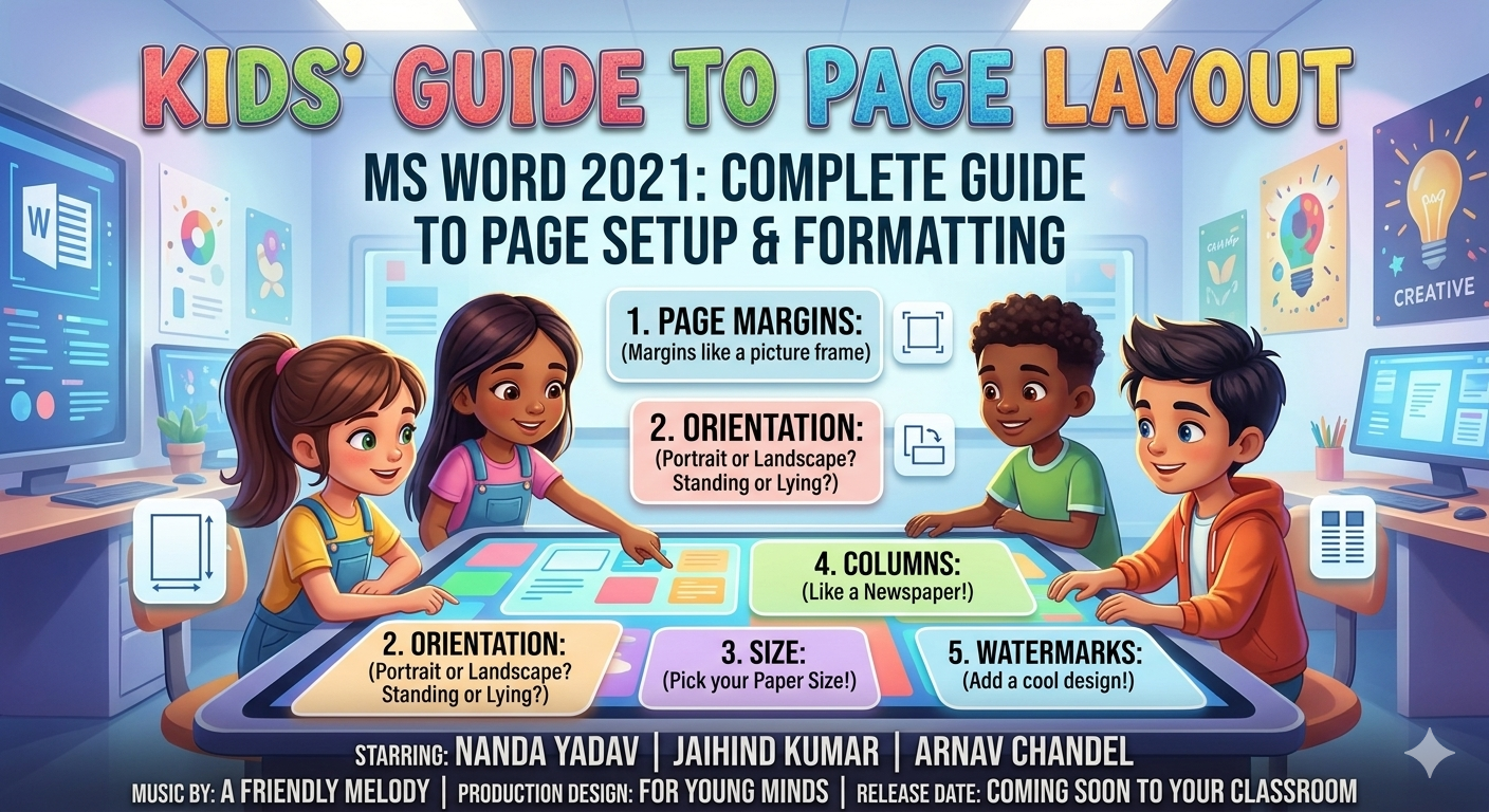 AI-generated illustration of Microsoft Word 2021 Layout tab and page formatting tools