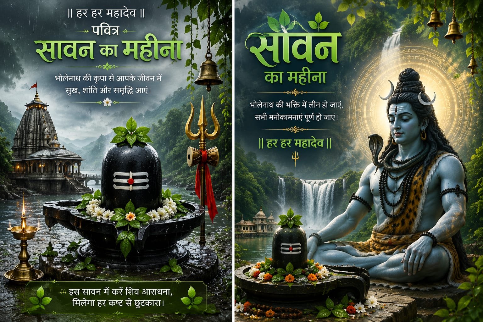 Lord-Shiva-worship-during-Sawan-with-devotees-offering-water-and-Bilva-leaves-to-the-Shiva-Lingam